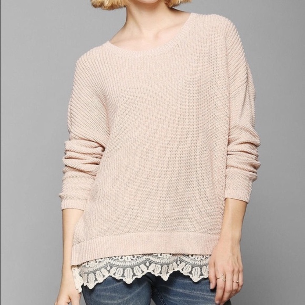 UO Pins and Needles chunky sweater with lace trim
